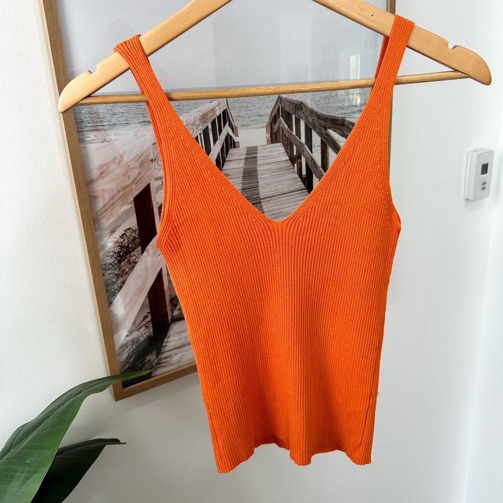 Mango Orange Ribbed V-Neck Tank Top - Picture 6 of 9
